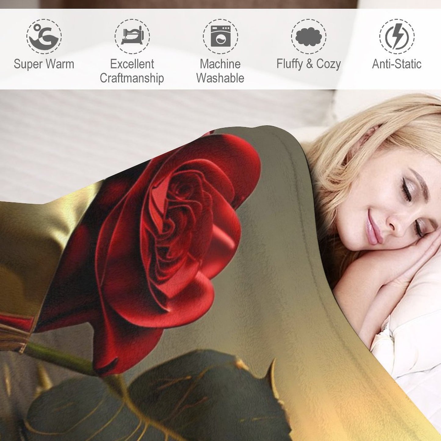 ROSE IN GOLD Flannel Blanket-60"x80" (Dual-sided Printing)