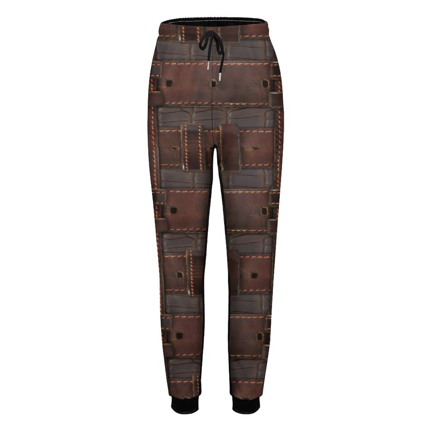 RUGGED LEATHER BUCKLE Print Men's Black on Back Sweatpants-SMALL-3XL