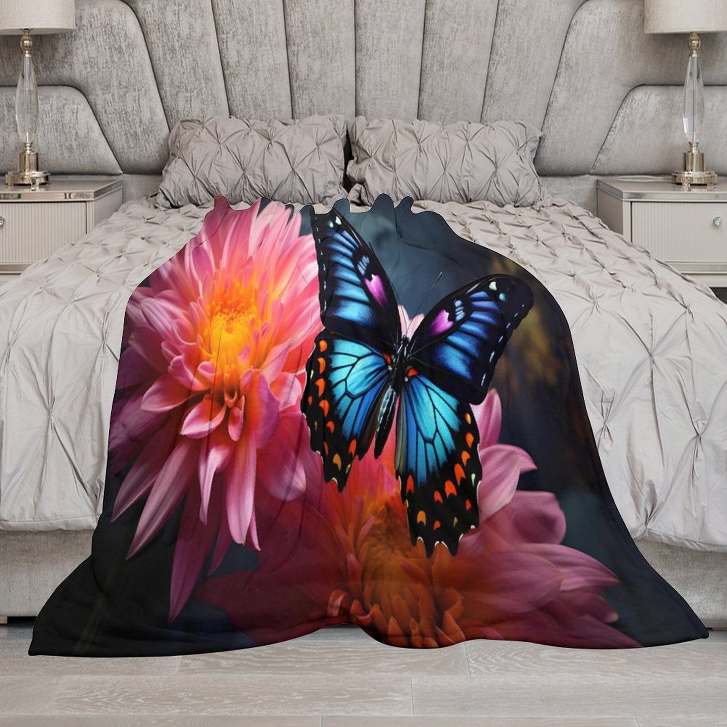 BLUE BUTTERFLY 280gsm Flannel Blanket-50"x60" (Dual-sided Printing)