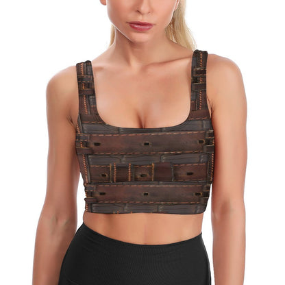 RUGGED LEATHER BUCKLE Print Sports Bra-SMALL-2XL