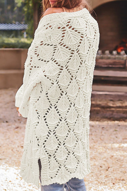 Openwork Open Front Long Sleeve Cardigan-S-XL