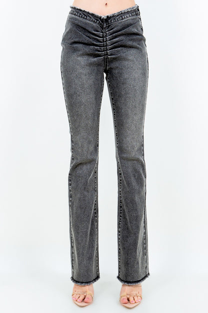 American Bazi V-Cut Ruched Flare Pants-S/M/L