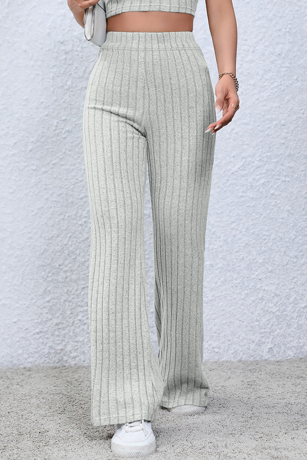 0N SALE:::Full Size Ribbed High Waist Flare Pants (black/blue/teal/grey)-SMALL-3XL