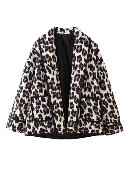 Leopard Open Front Long Sleeve Coat (leopard/black)-S/M/L
