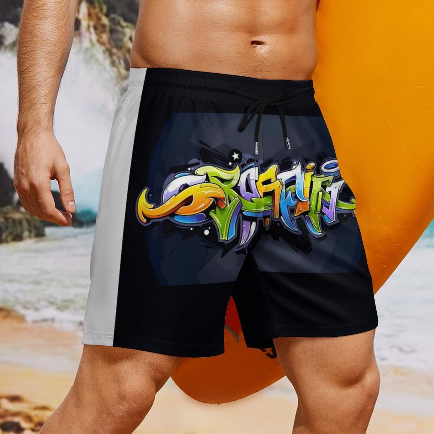 COLORFUL GRAFFITI Men's Beach/GYM Shorts with 4 Pockets-SMALL-3XL