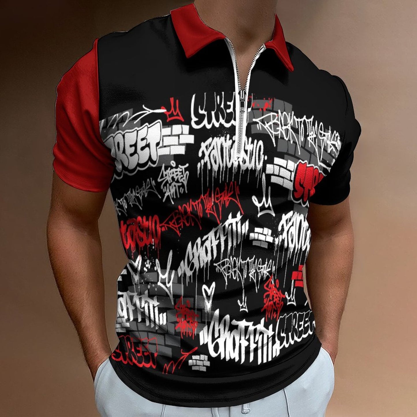 Men's Short Sleeve POLO Shirt with Zipper B470 (All-Over Printing)