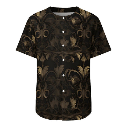 BLACK & GOLD ACCENT COLLARLESS Shirt-*XS-4XL