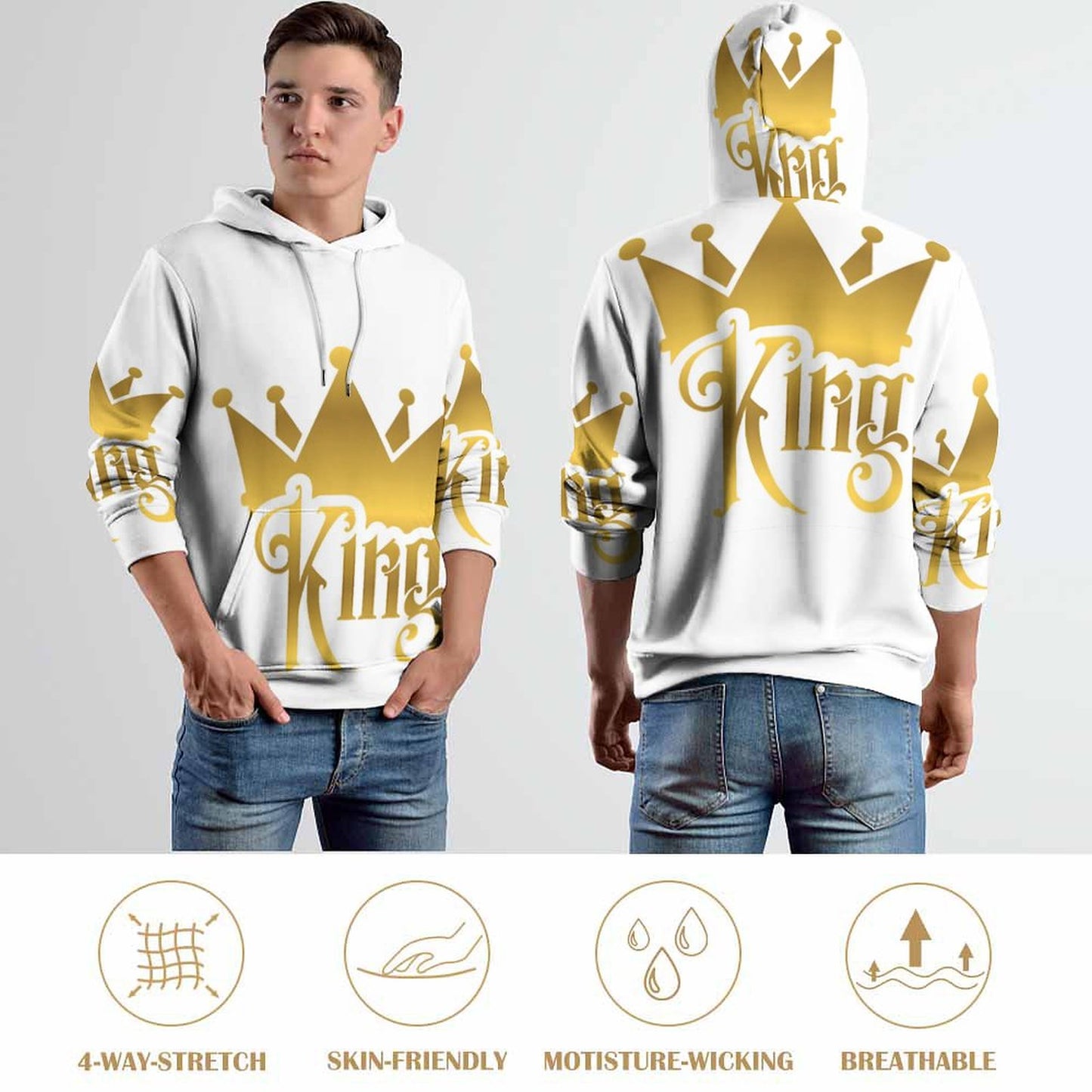 230gsm Men's Personalized Hoodie with Double-layer Cap (All-Over Printing)