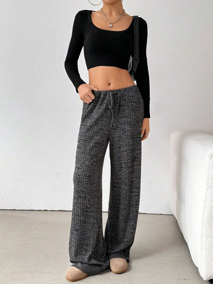 Tied Striped Wide Leg Pants (pink/grey/black/blue/taupe)-SMALL-2XL