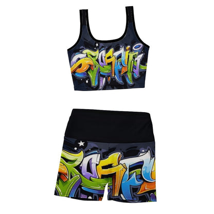 COLORFUL GRAFFITI Ribbed Yoga Set-SMALL-2XL