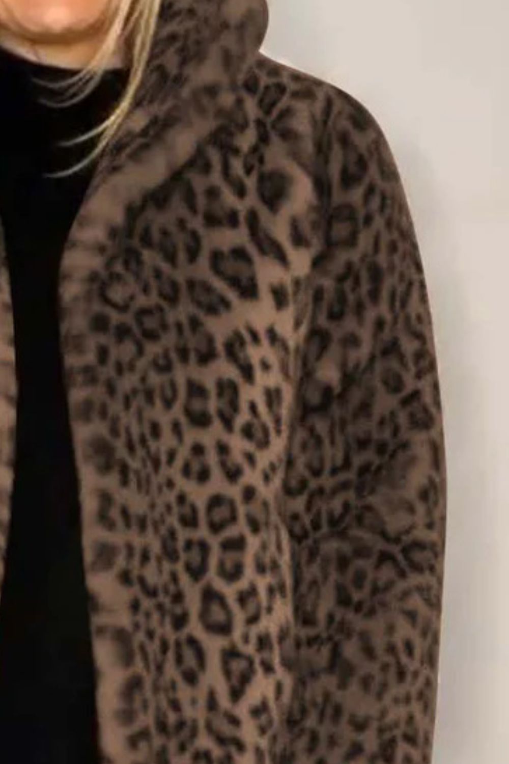 Full Size Leopard Fur Collared Neck Long Sleeve Coat (camel/grey/blue/cerise or red/pink)-SMALL-3XL