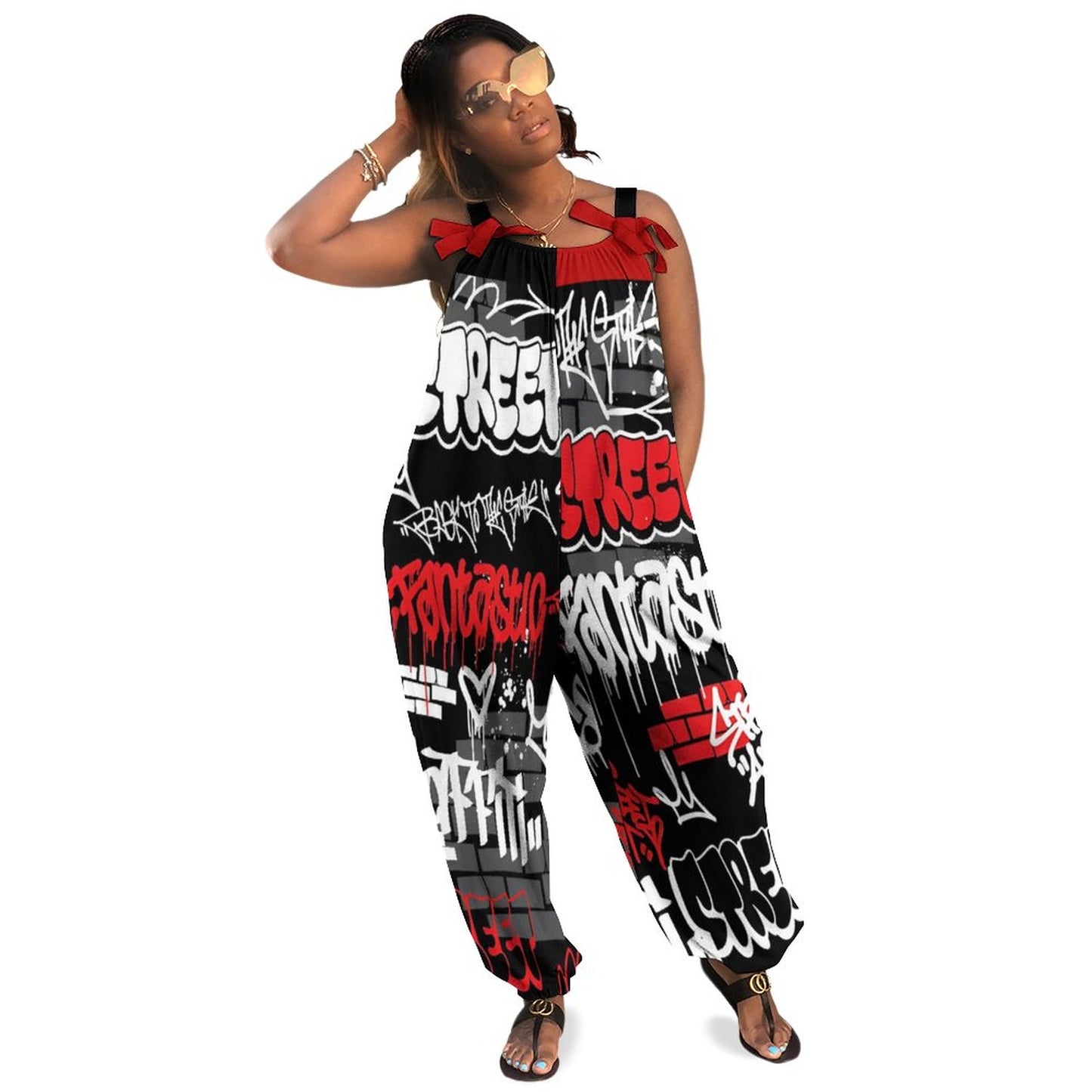 B/R/W GRAFFITI Spaghetti Strap Jumpsuit