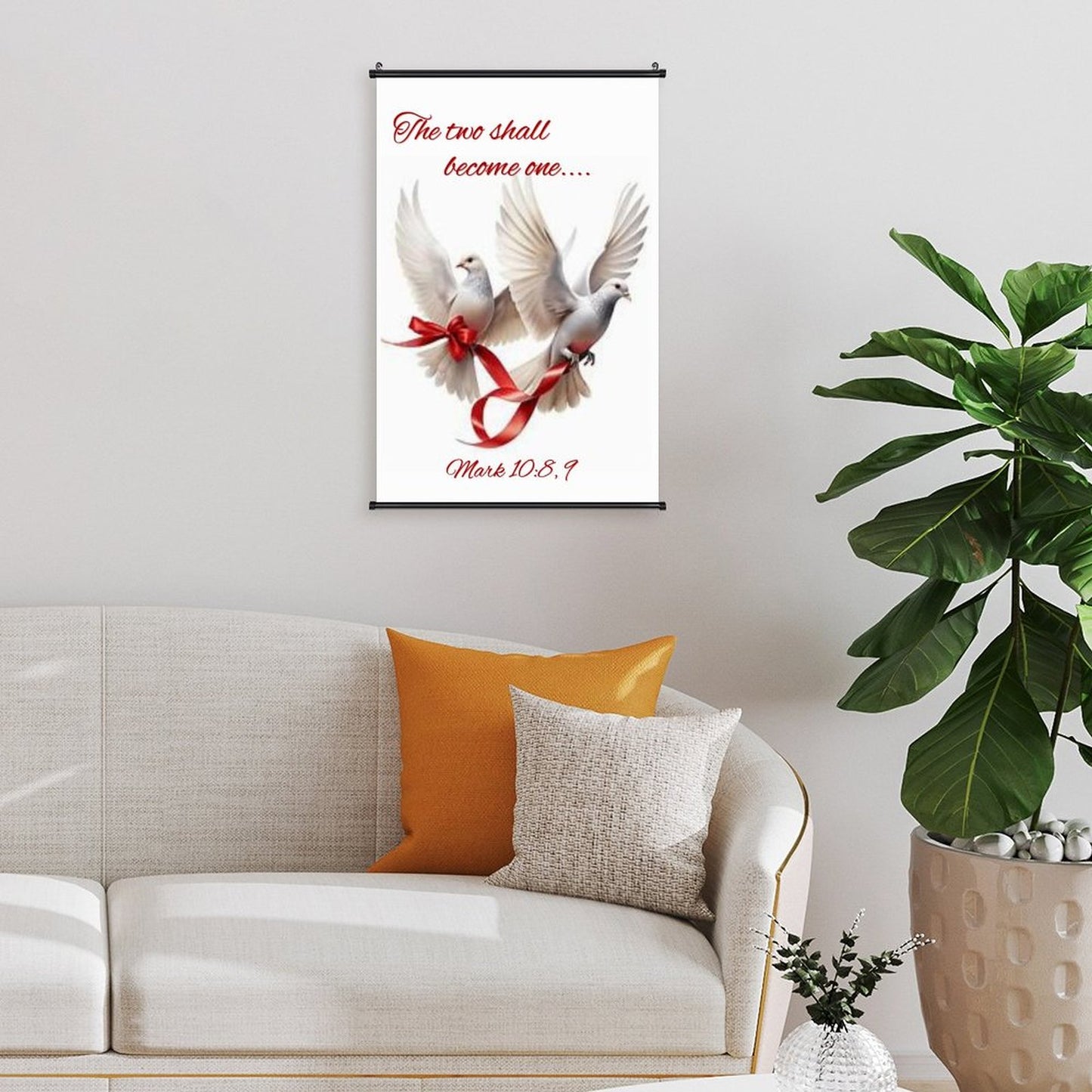 Canvas Hanging Poster with Scrolls-16"x24"/ 40x60cm-TWO SHALL BECOME ONE