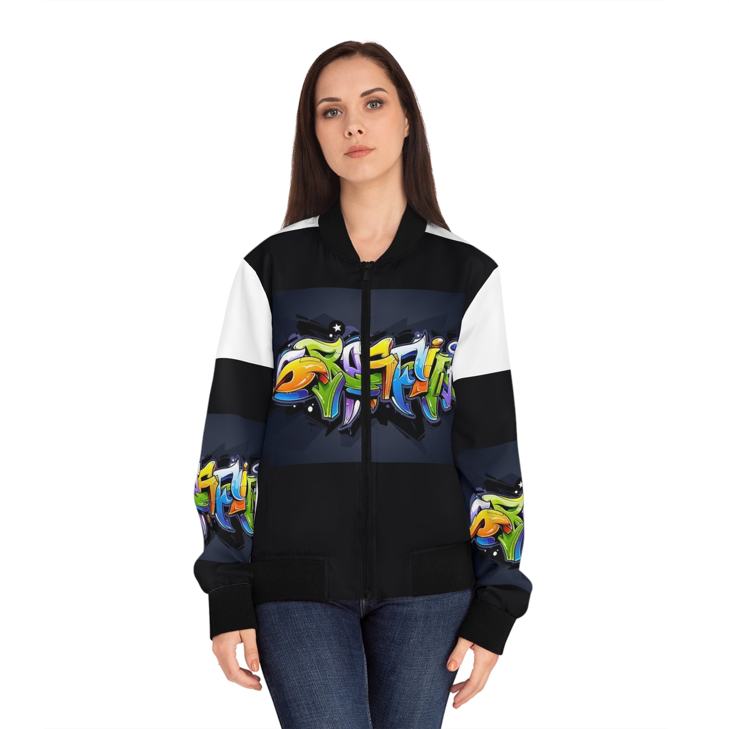 COLORFUL GRAFFITI Women's Bomber Jacket-SMALL-2XL
