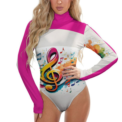 MUSIC GRAFFITI High-collar Long-sleeve Bodysuit (white/hot pink)