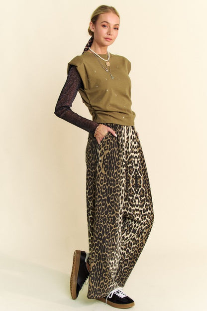 Davi & Dani Leopard Wide Leg Pants-S-L