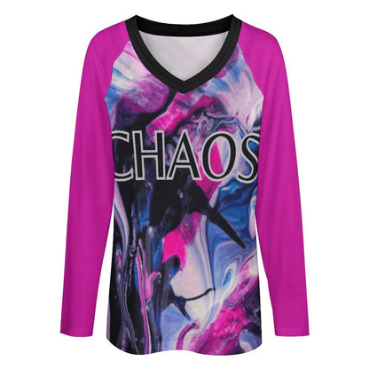 CHAOS V-neck Loose Long Sleeve T-shirt-SMALL-5XL