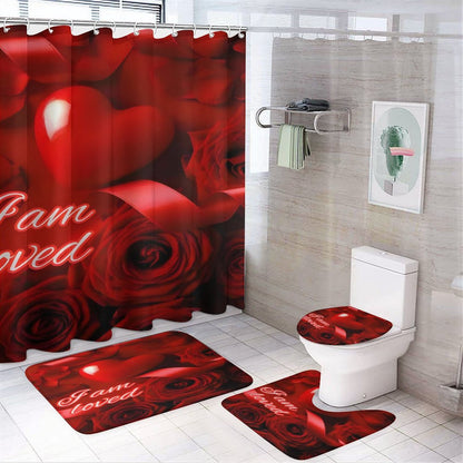 Shower Curtain Set with 3 Rugs