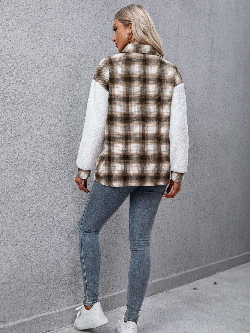Ivy Lane Plaid Collared Neck Button Down Jacket-SMALL-XL
