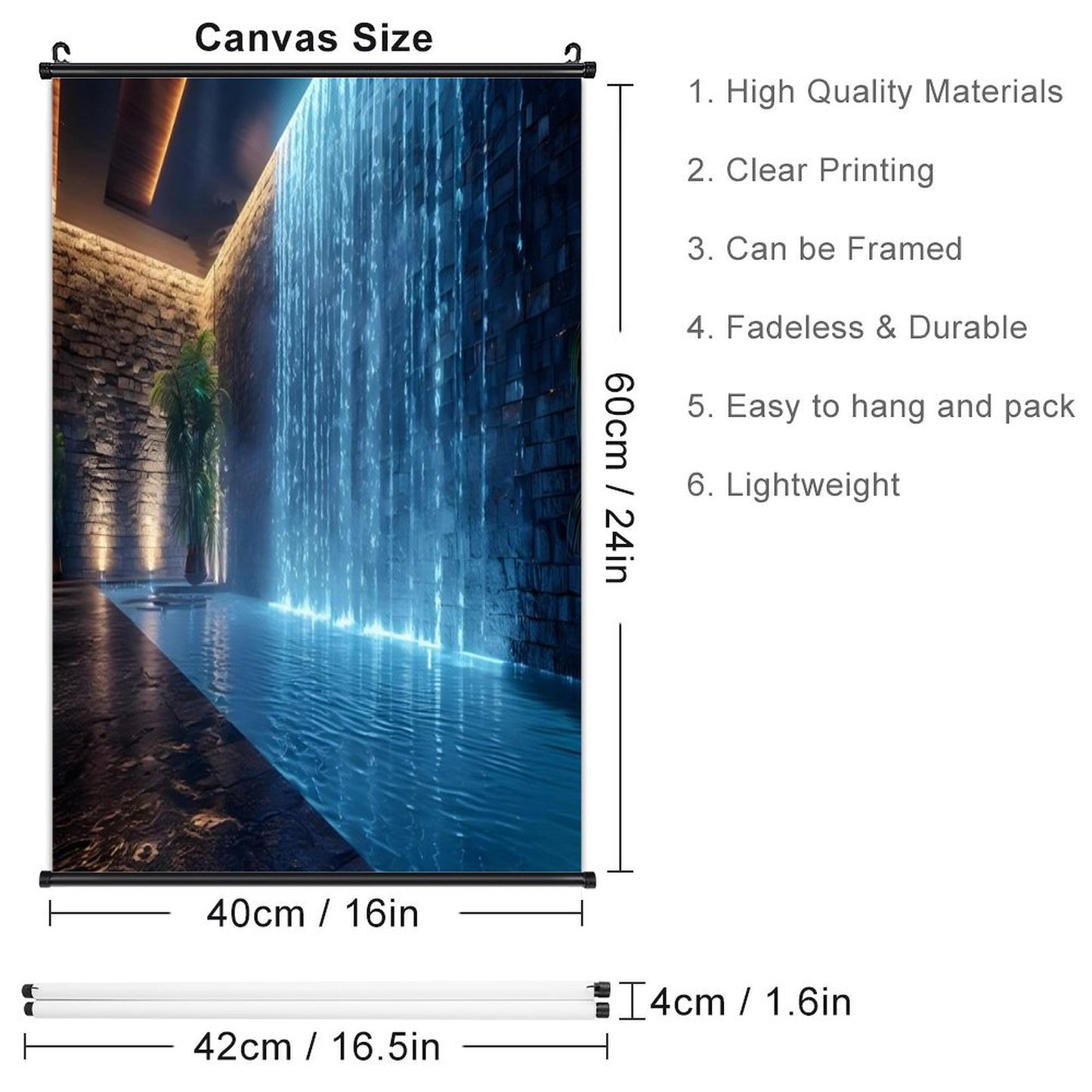 WALL WATERFALL Canvas Hanging Poster with Scrolls-16"x24"/ 40x60cm