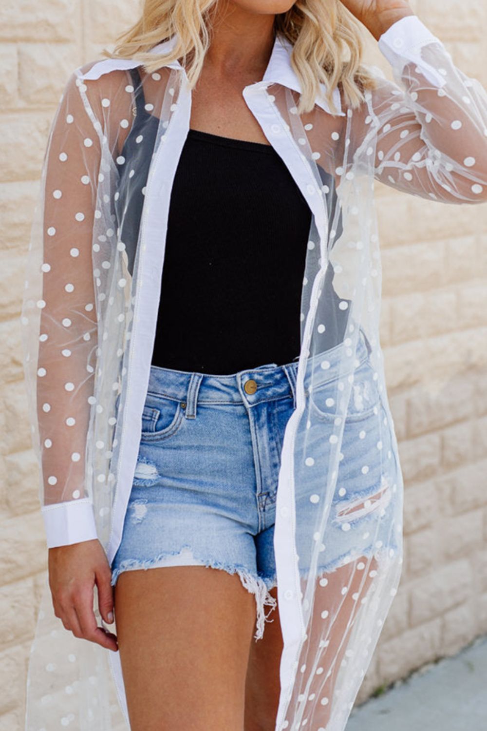 Polka Dot Long Sleeve Cover Up-SMALL-XL