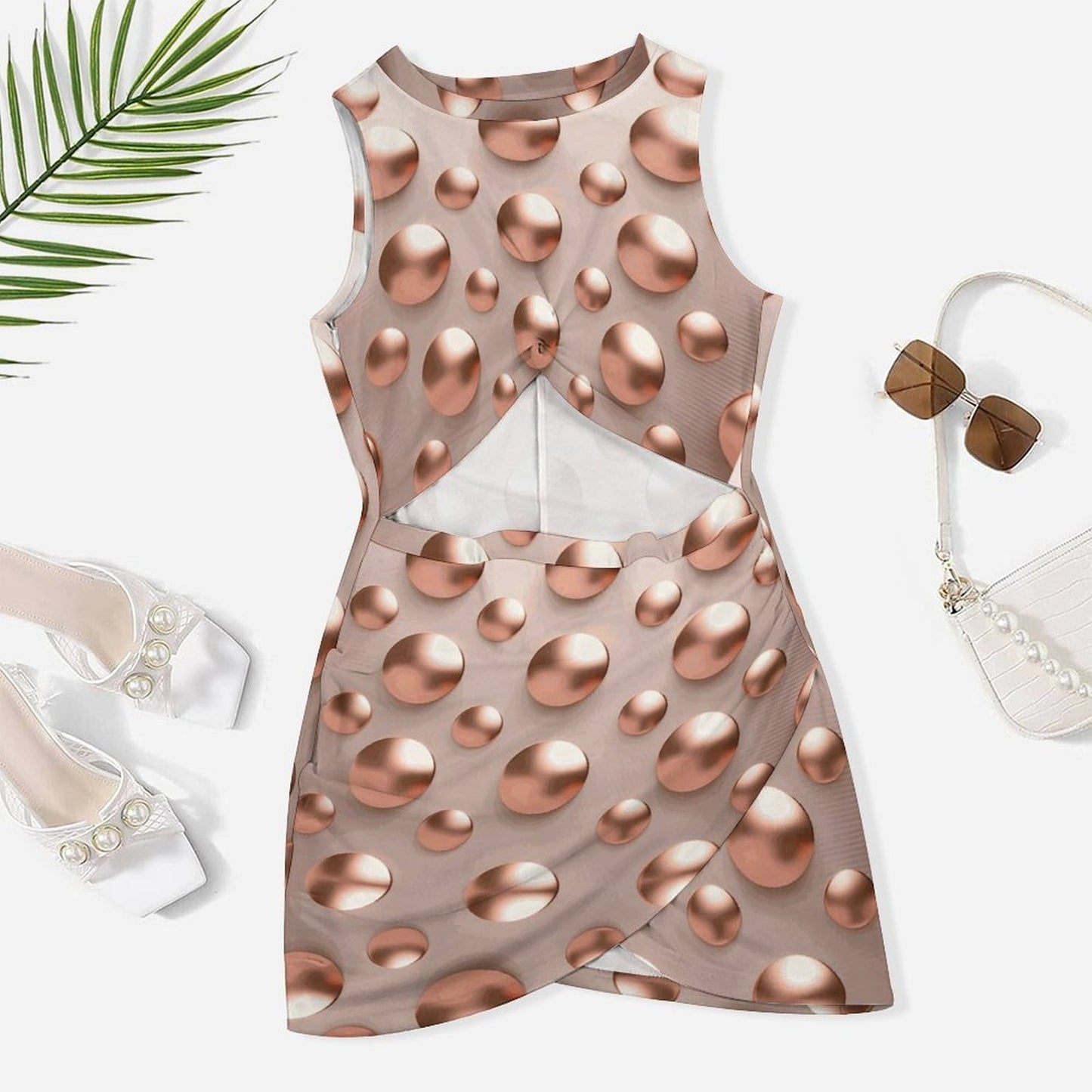 Cutout Bodycon Slim Fit Dress BEQ (All-Over Printing)