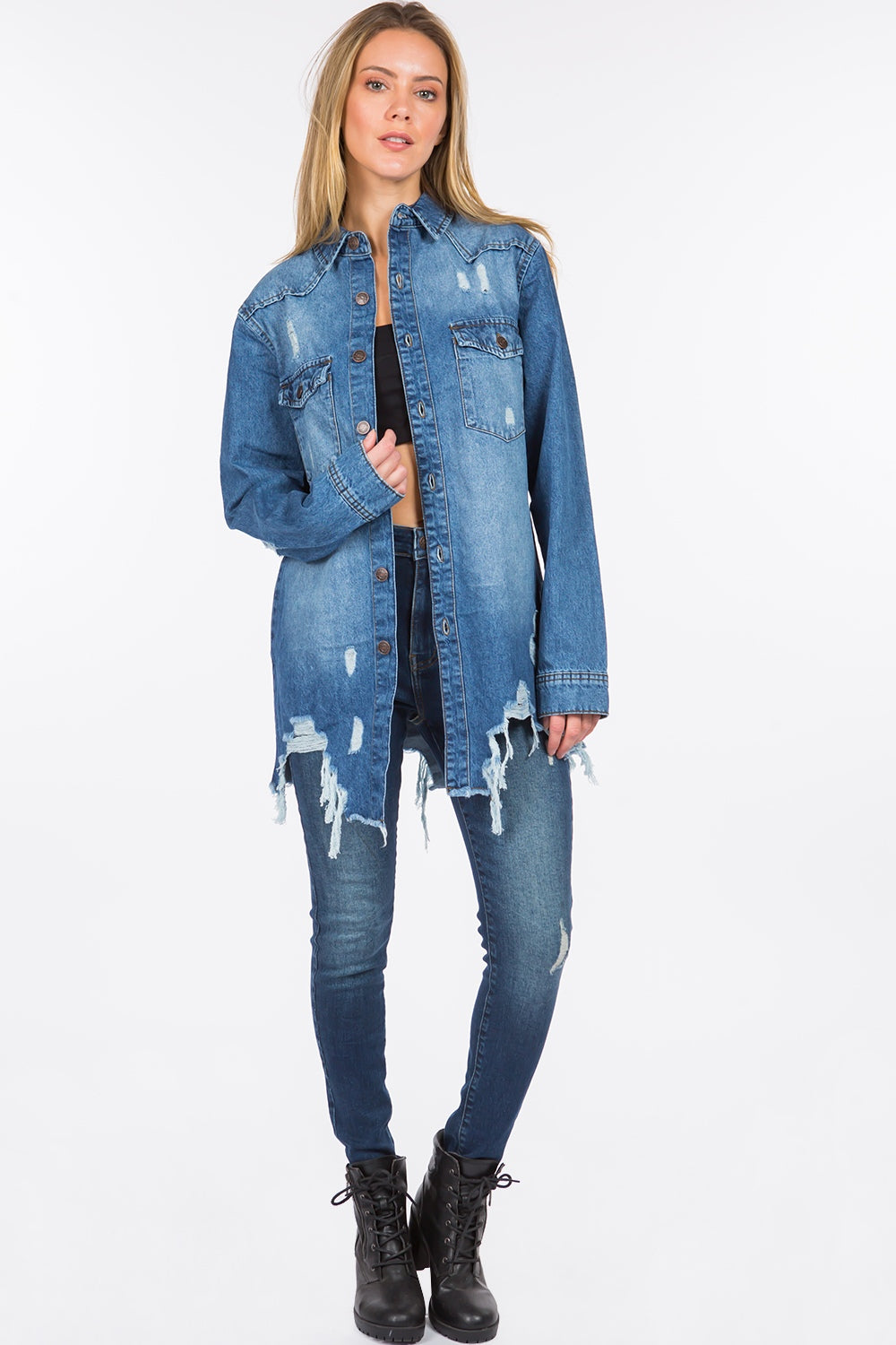 American Bazi Distressed Frayed Hem Denim Jacket (S/M/L)