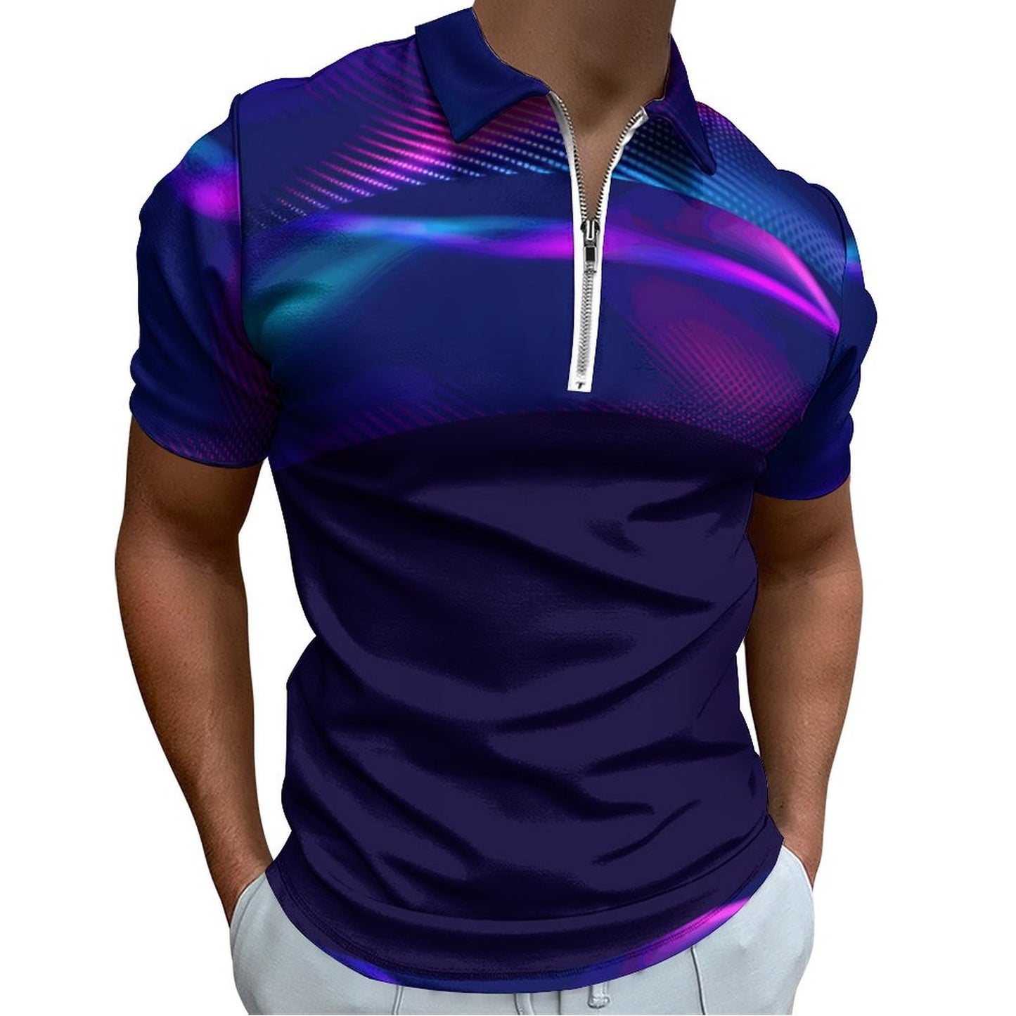 MULTICOLOR Men's Short Sleeve POLO Shirt with Zipper-*2XS-6XL
