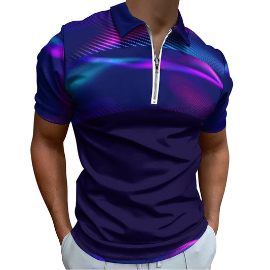 MULTICOLOR Men's Short Sleeve POLO Shirt with Zipper-*2XS-6XL