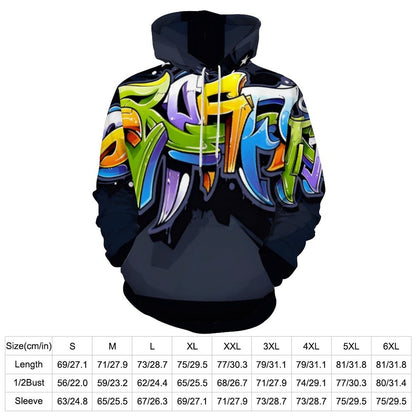 COLORFUL GRAFFITI  Hoodie with Double-layer Cap-SMALL-6XL