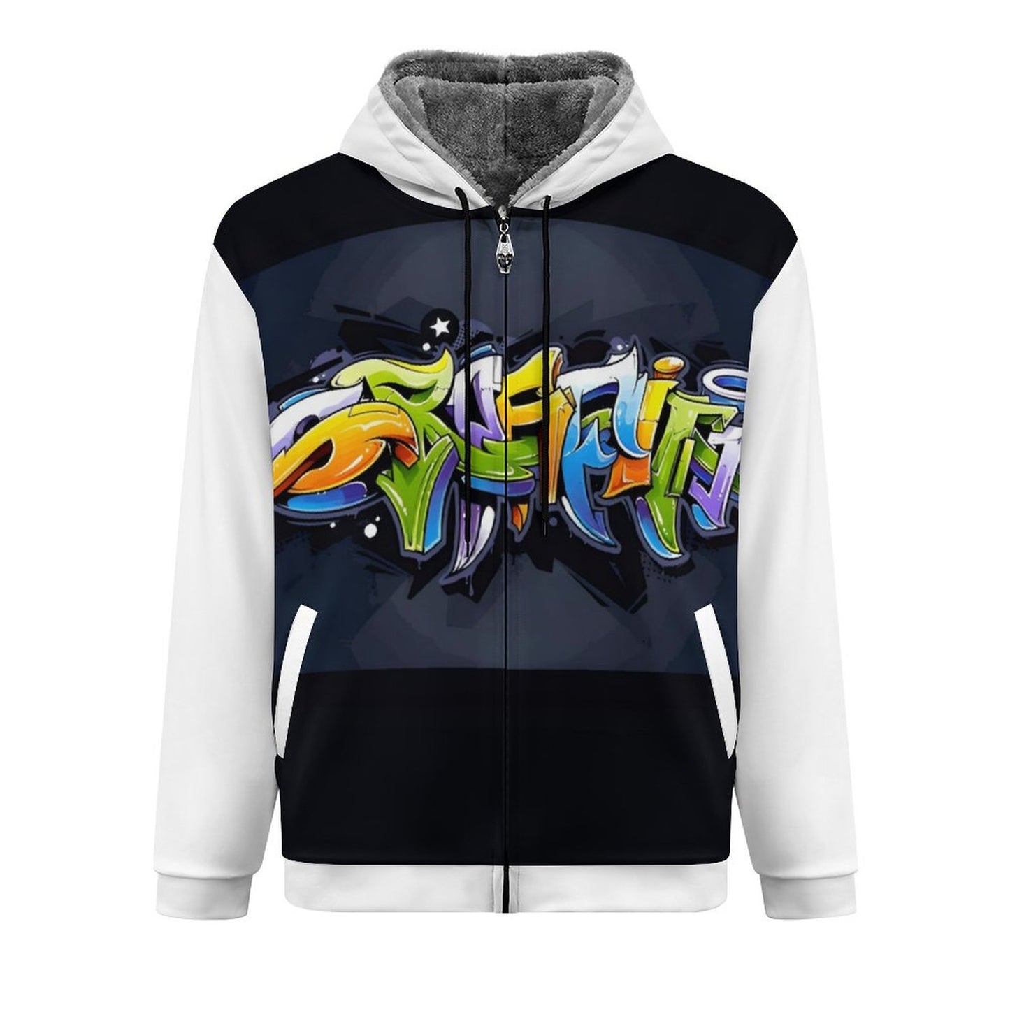 COLORFUL GRAFFITI UNISEX Zipper Plush Fur Jacket-SMALL-5XL