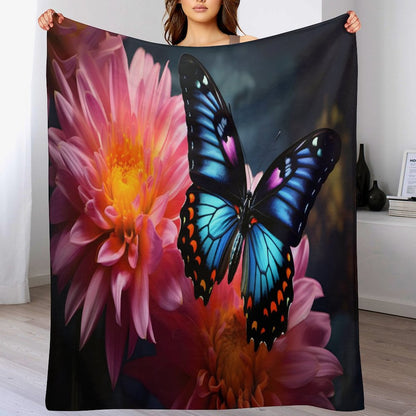 BLUE BUTTERFLY 280gsm Flannel Blanket-70"x80" (Dual-sided Printing)