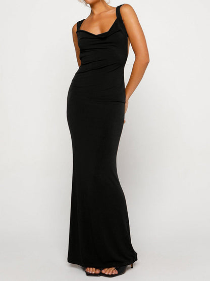 Backless Wide Strap Maxi Dress-SMALL-XL (IVORY/BLACK/LIME)