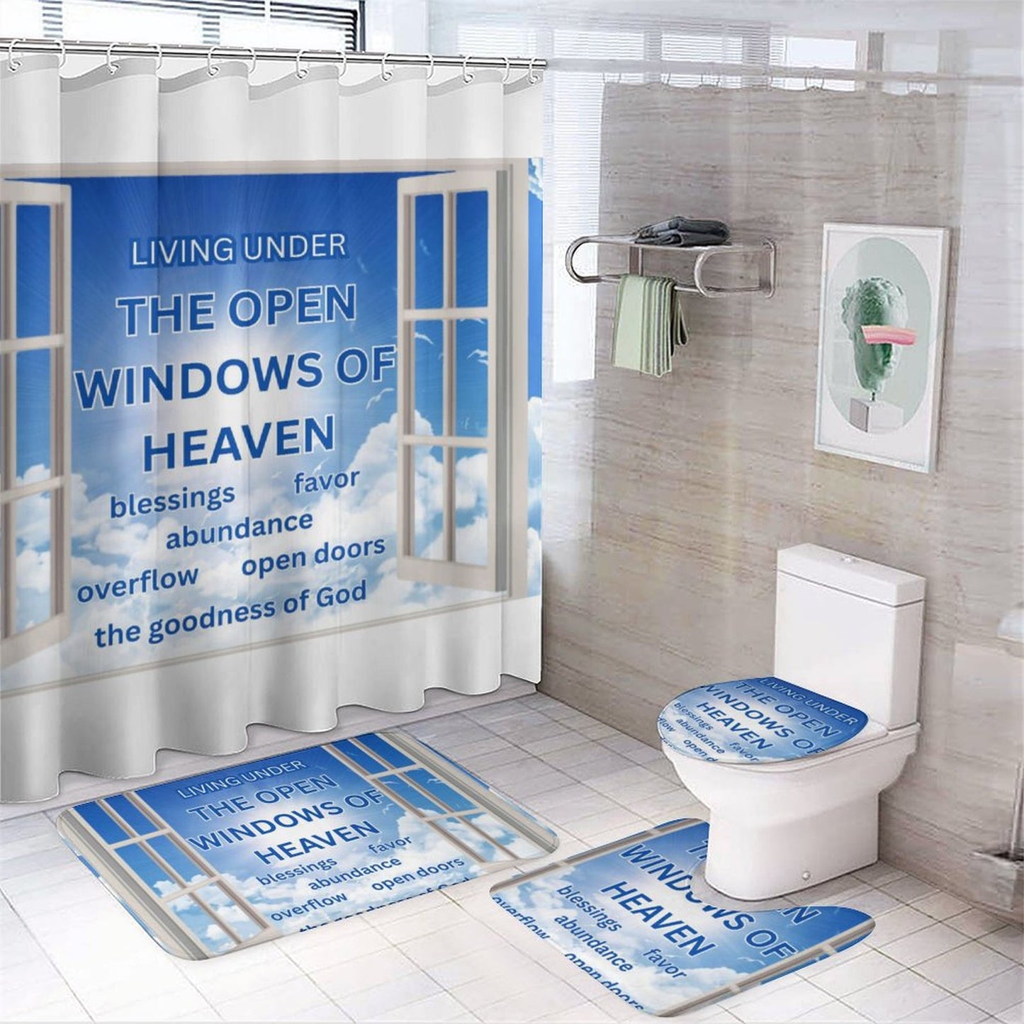 Shower Curtain Set with 3 Rugs