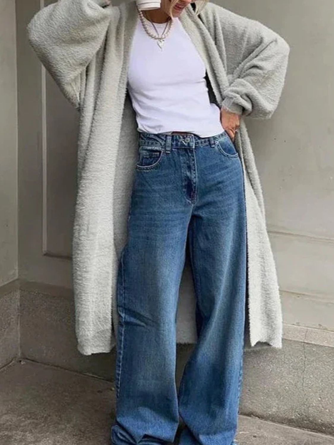 Fuzzy Open Front Solid Color Cardigan (white/tan/grey/pink/black) ONE SIZE