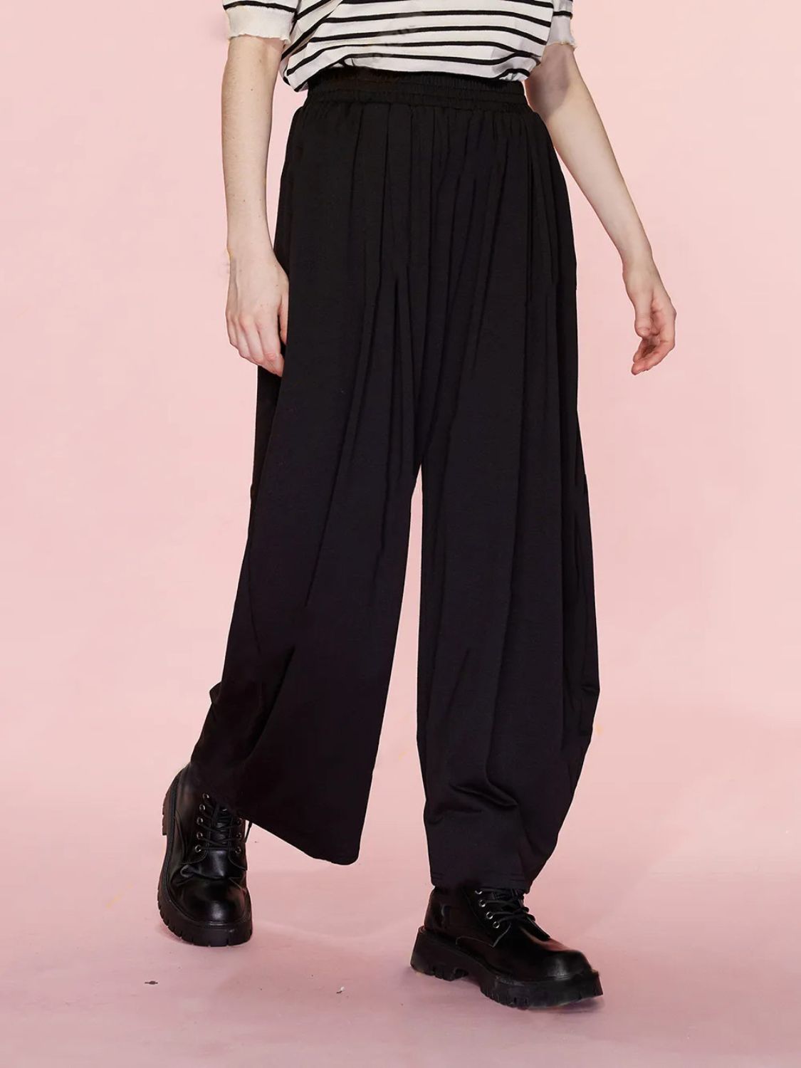 Elastic Waist Wide Leg Pants with Pockets (black/light grey/dark grey)-SMALL-XL