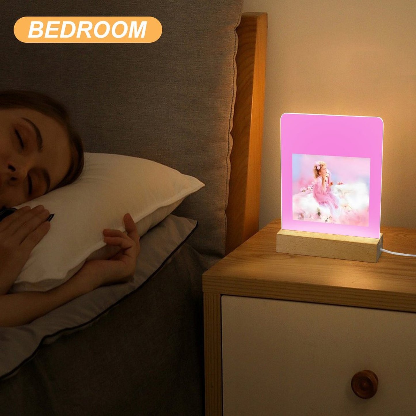 Acrylic Night Light with Wooden Base