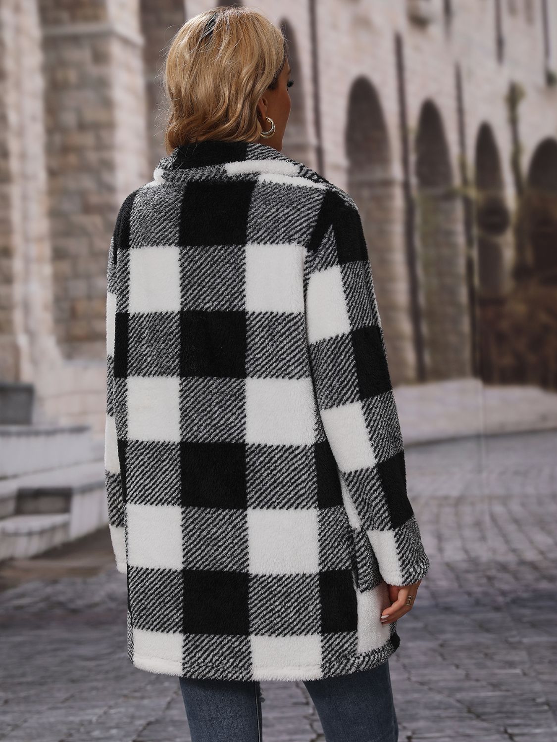 Plaid Collared Neck Coat with Pockets-SMALL-XL