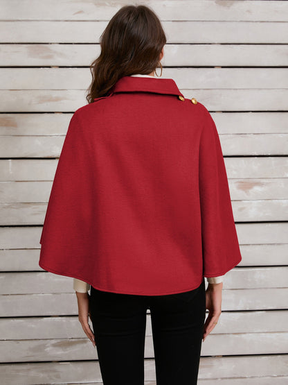 Collared Neck Cropped Cape (deep red/black/camel)-ONE SIZE