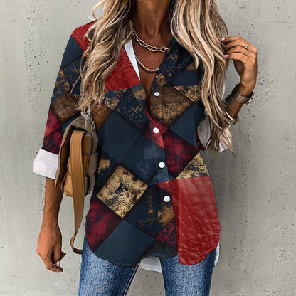 TRIANGLES & LEATHER Women's Shirt-Irregular hem-*SMALL-8XL
