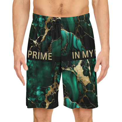 IN MY PRIME GREEN & GOLD MARBLE Basketball Shorts
