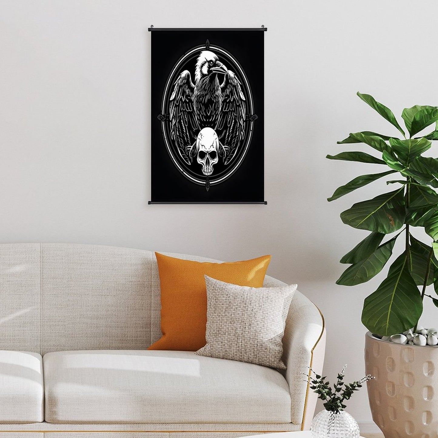 Canvas Hanging Poster with Scrolls-16"x24"/ 40x60cm-EAGLE & SKULL