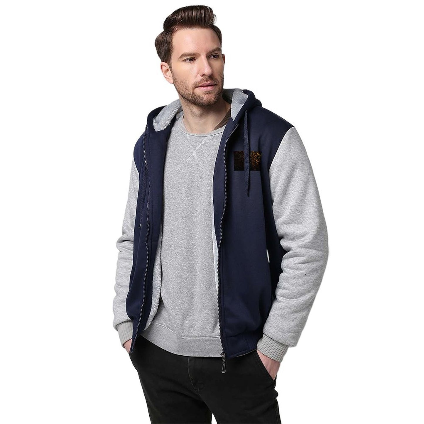 260gsm Men’s Plush Full Zip Hoodie (Partial Printing)