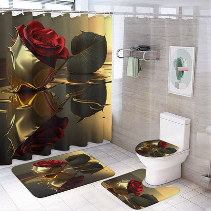 ROSE IN GOLD Shower Curtain Set with 3 Rugs