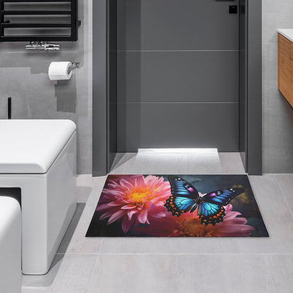 BLUE BUTTERFLY Crystal Velvet Bedroom Floor Mat