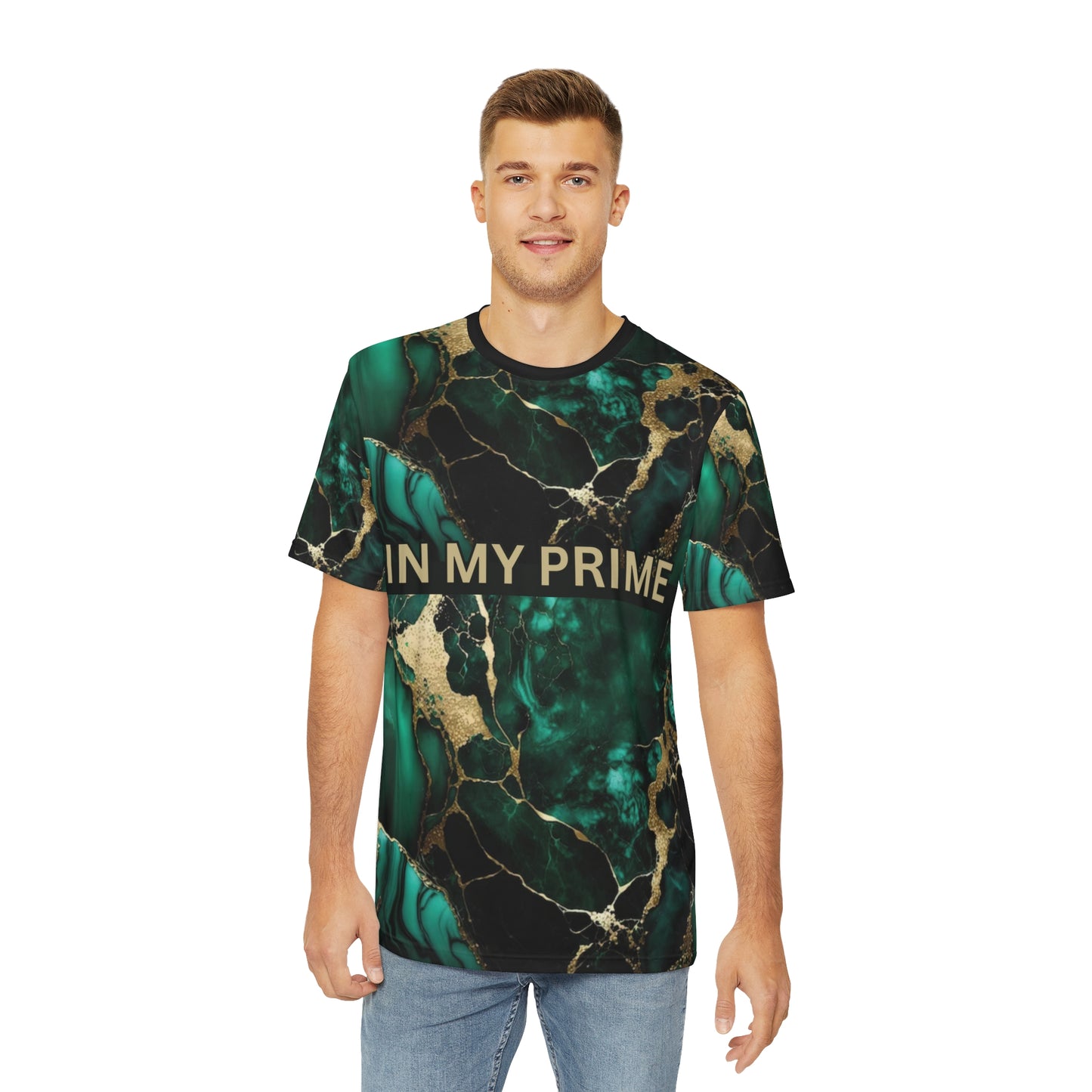 IN MY PRIME GREEN & GOLD MARBLE Men's Polyester Tee