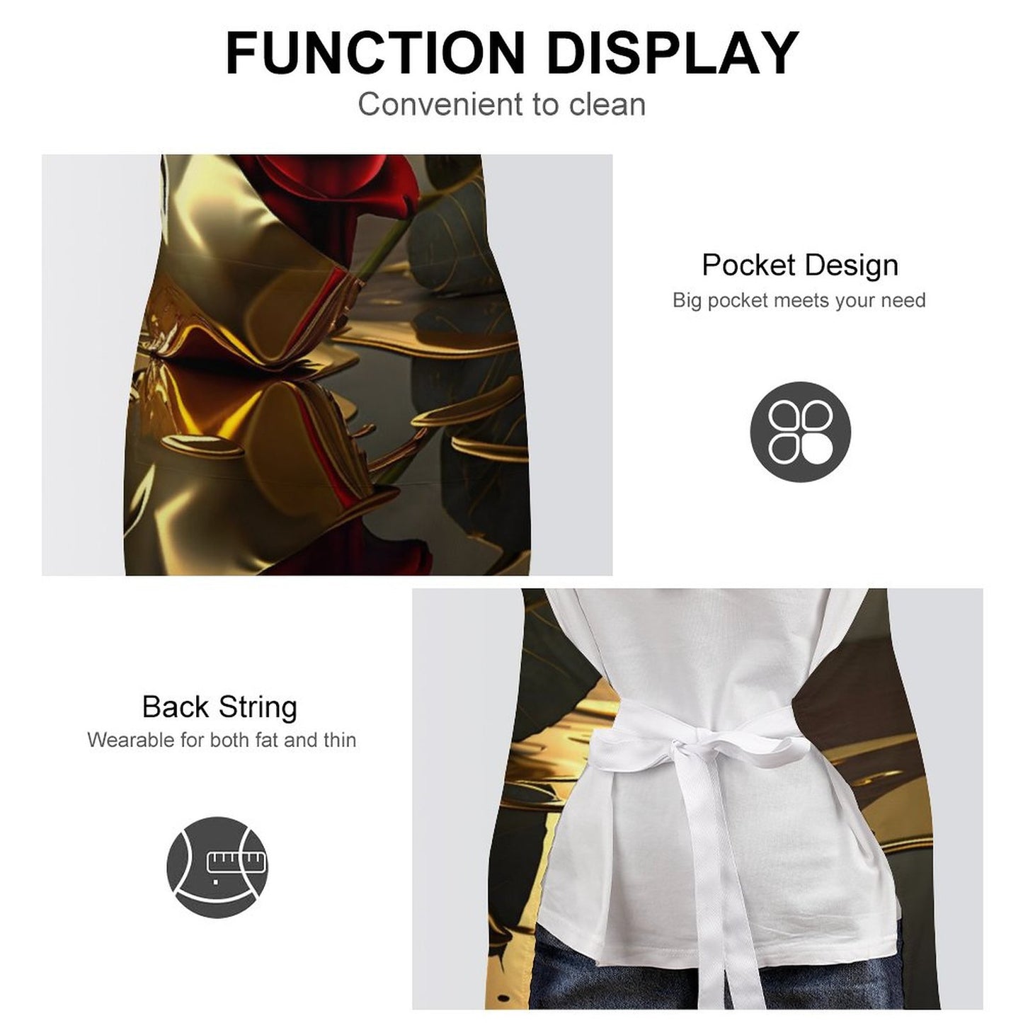 ROSE IN GOLD Adult Apron with Pocket