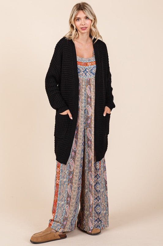 Mittoshop Open Front Long Sleeve Longline Cardigan-S/M/L