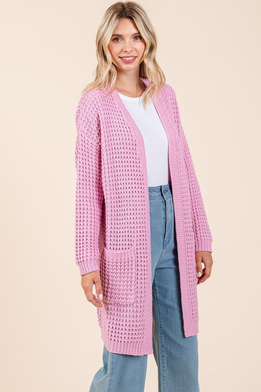 Mittoshop Open Front Long Sleeve Longline Cardigan-S/M/L