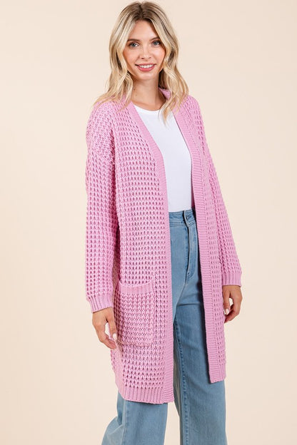 Mittoshop Open Front Long Sleeve Longline Cardigan-S/M/L